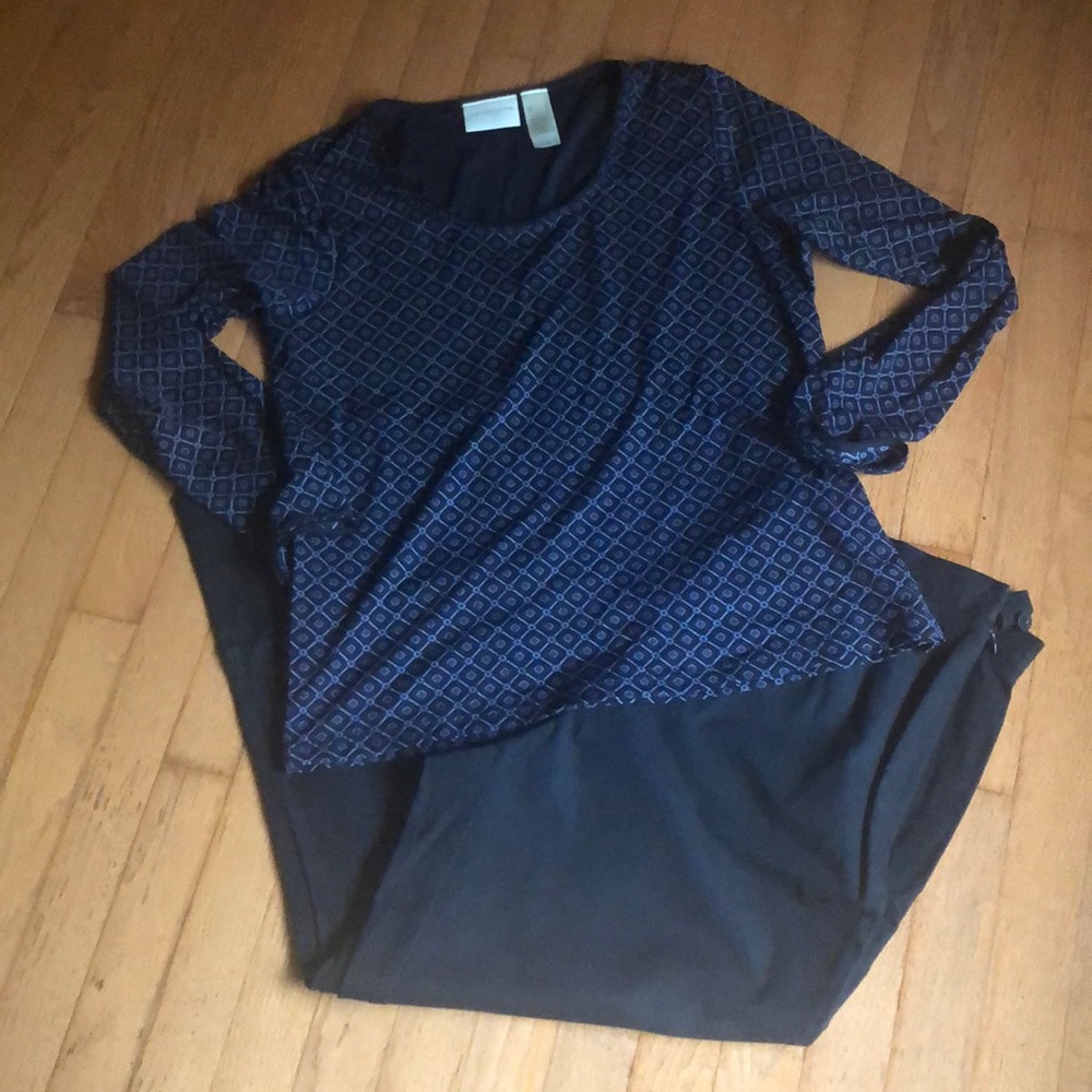 Liz Claiborne Set Top & Pants Large 16 Navy!